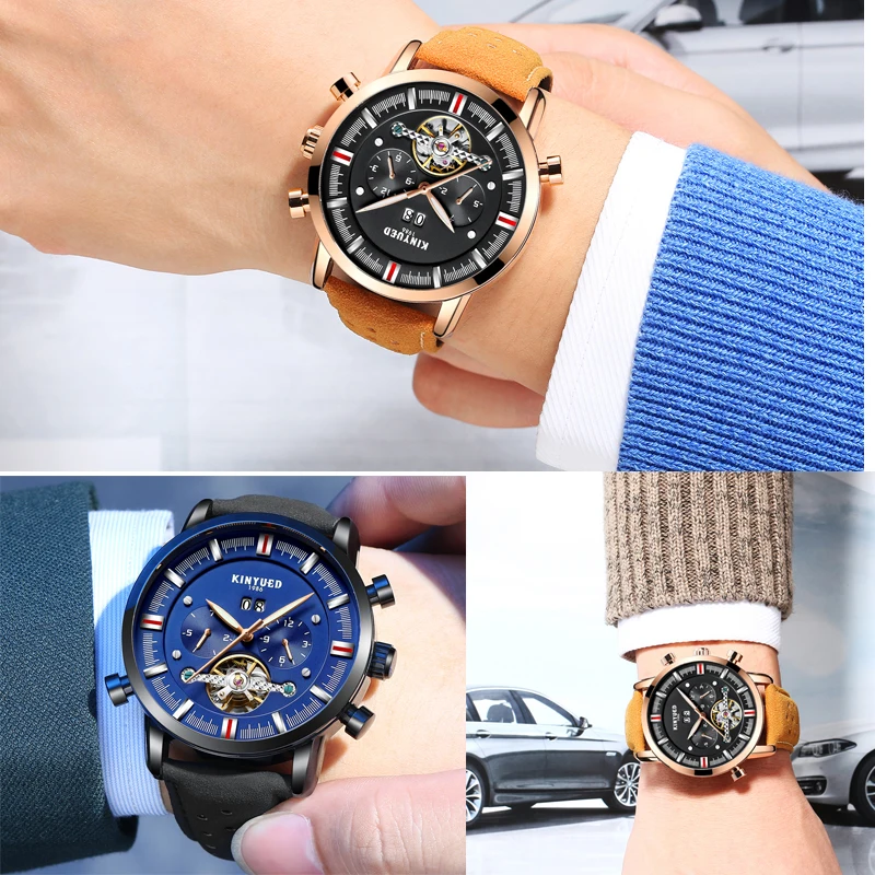 KINYUED Для мужчин s лучших брендов механические часы Роскошные Perpetual Tourbillon автоматические часы Для Мужчин Скелет календарь Relogio Masculino