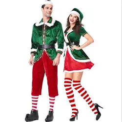 Deluxe для женщин мужчин зеленый любителей Рождество костюм эльфа Хэллоуин взрослых косплэй костюмы