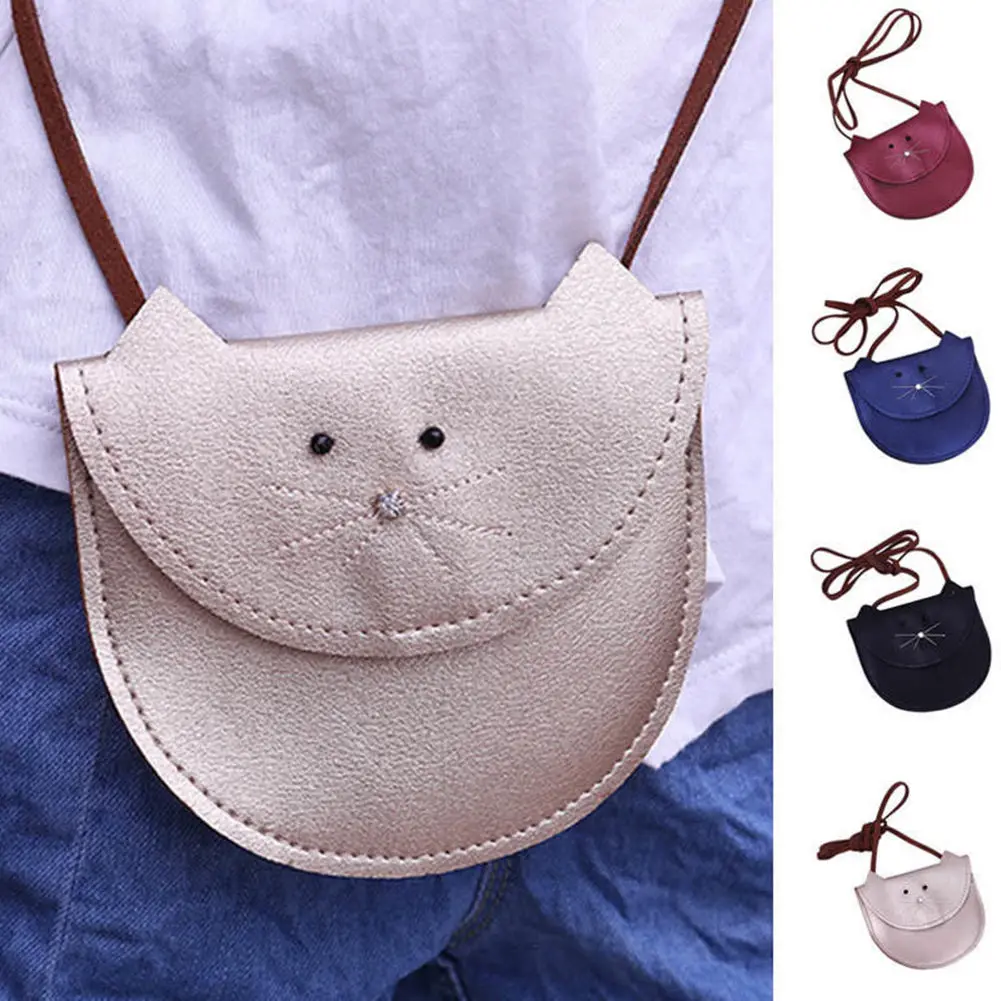 Fashion Children Small Cute Cat Messenger Bag Girl PU leather Mini