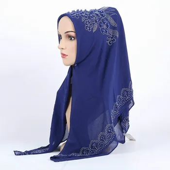 

New Chiffon pure Silk hijab Scarf Plain Shinny Muslim Ethnic hijab Hot Stamping Rhinestone Muffler Long scarf luxury brand