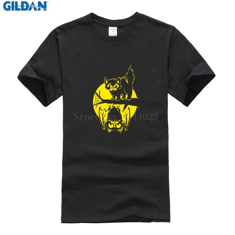 

Natural T Shirt Fashion Hip Hop Clothing Clothes Cat Amp Bat Halloween Sunlight T-Shirt For Men Cotton Tshirt Large Pop Top Tee