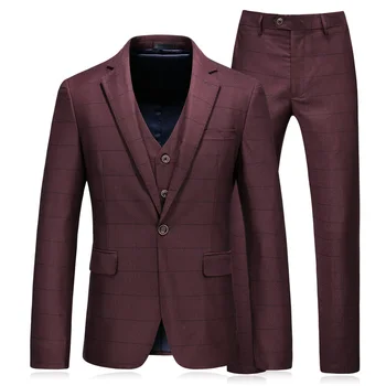 

2019 Men Suits For Wedding Slim Fit Mariage Formal Designers Men Clothes S-5XL Plaid Mens Suits With Pants And Vests SD39