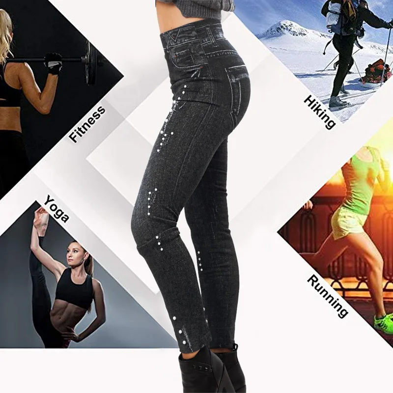 Vertvie, женские штаны для йоги с высокой талией, имитация джинсов, тянущиеся, тонкие леггинсы, бедра, узкие колготки, пуш-ап, спортивная одежда для бега, Новинка