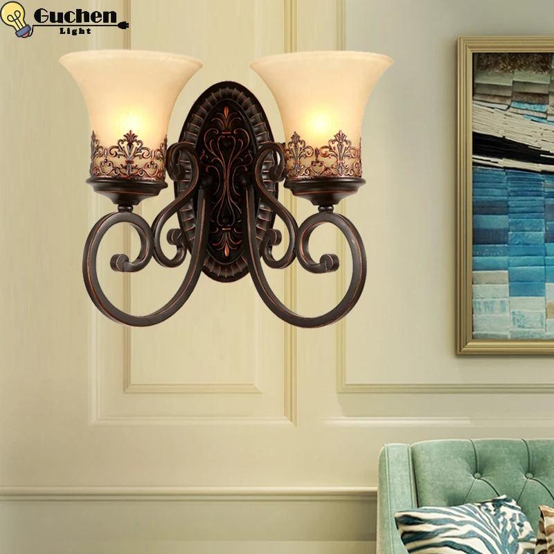 American style bedside antique glass wall lamp single-head living room lights vintage fashion bar lamps Double Head Vintage LED American style bedside antique glass wall lamp single-head living room lights vintage fashion bar lamps Double Head Vintage LED