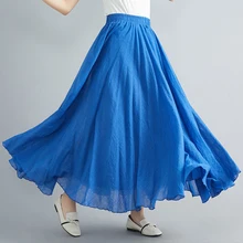 Весенние новые женские модные повседневные хлопковые и льняные юбки длиной до щиколотки женские летние элегантные тонкие однотонные длинные юбки