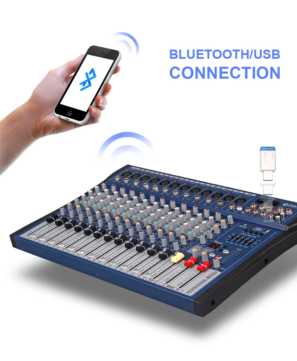 Хороший звук! USB Bluetooth dj контроллер микшер Профессиональный 12 канальный аудио цифровой эффект караоке КТВ Свадебный микшер