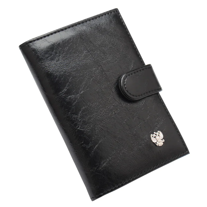 Русский масляный воск Металл двуглавый орел Пряжка Повседневная Обложка для паспорта встроенный RFID Блокировка защита личной информации - Цвет: black