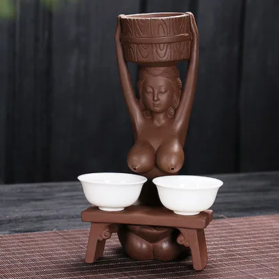 with cup and stool Разделитель чайной воды, спрей из фиолетовой глины, чай для домашних животных, большие груди, девочка, шесть человеческих грудей, аксессуары для чая, украшение дома, держатель для чайного фильтра - Цвет: with cup and stool