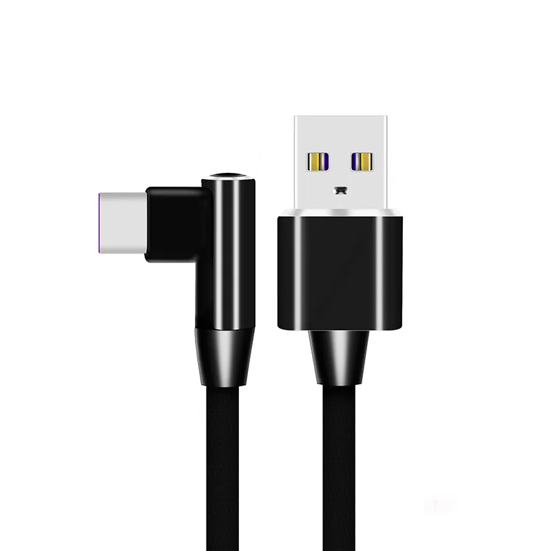 90 градусов usb type C кабель для передачи данных 5A USB-C кабель type-C супер провод для быстрой зарядки для huawei P10 P20 Pro mate 9 10 Pro type C кабель - Цвет: Черный