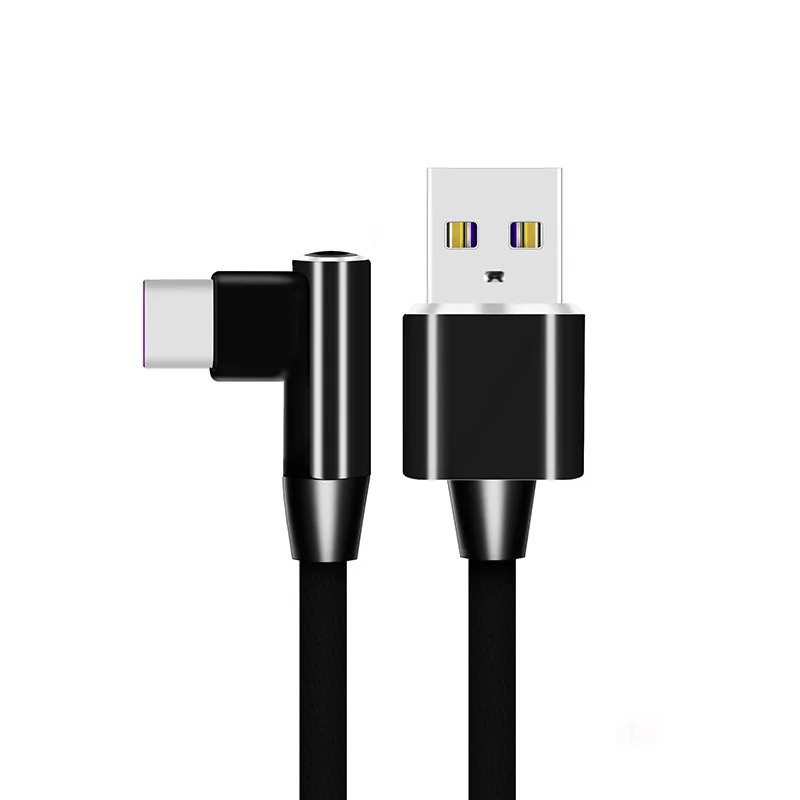 90 градусов usb type C кабель для передачи данных 5A USB-C кабель type-C супер провод для быстрой зарядки type-C кабель для huawei P10 P20 Pro mate 9 10 Pro - Цвет: Черный