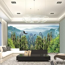 Пользовательские 3D принт Ткань и текстильные обои для стен фрески, моющиеся матовый шелк для жизни Постельные принадлежности комната Пейзаж Гора Небо