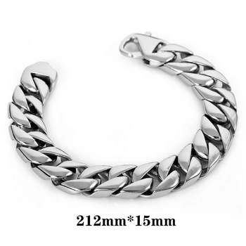 

Polished Man's Bracelet Stainless Steel Bracelet Silver Black Large Heavy Deserving Bracelet Size Length 15mm Width 212 mm