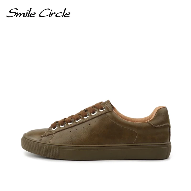 Женские кеды Smile Circle Белые женские кроссовки из натуральной кожи - Цвет: Green 1