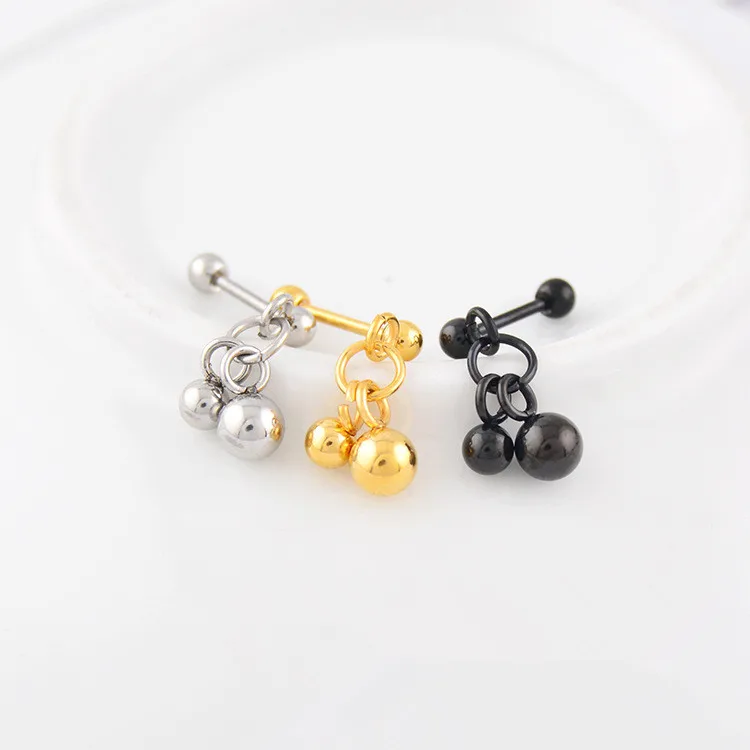 

Fashion Women Men Punk Silver Gold Black Titanium Steel Round Ball Barbell Round Double Ball Earrings Brincos Jewelry