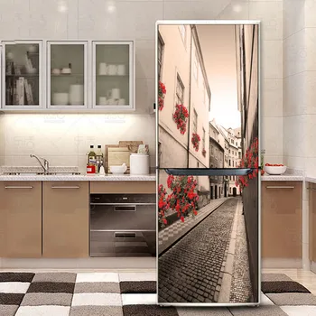 

HD Print City Street Landscape Poster PVC Waterproof Entire Fridge Sticker Creative Stickers DIY Home Decor Fridge Wall Sticker