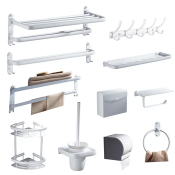 

Bathroom soap dish white square baskets nordic paint white rows of hook 304 stainless steel glass shelf bathroom pendant set