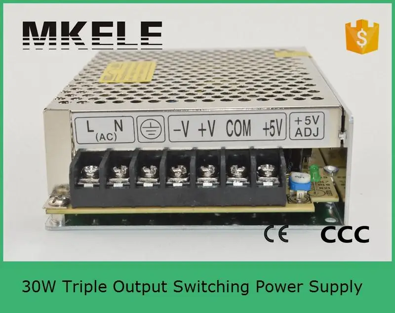 

fast deliver Triple 30W DC5V3A 12V1A -5v0.5A Switching Power Supply for LED Strip Light, Input 110/220VAC ( N0:T-30A)
