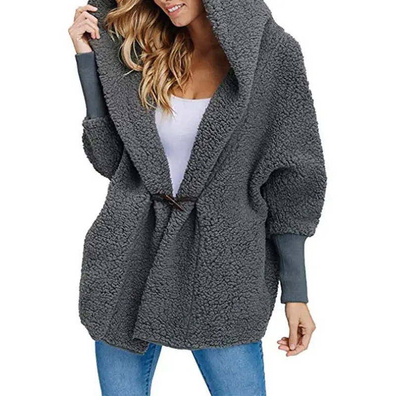 MISS M Autumn And Winter Faux Fur Warm Coat Women's Pocket Buckle Plush Hooded Jacket Female Thick Warm Fur Loose Overcoat Lady