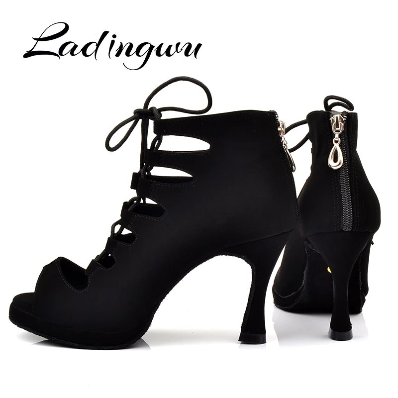 

Ladingwu New Women's Latin Dance Shoes Ballroom Tango Platform Ladies ladys Comfortable Flannel Dancing Shoes Black 9cm Cuba