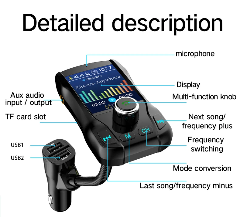 JINSERTA 1,8 дюймов Большой экран Автомобильный MP3 музыкальный плеер Bluetooth приемник fm-передатчик Aux аудио выход 2 USB зарядное устройство для телефона