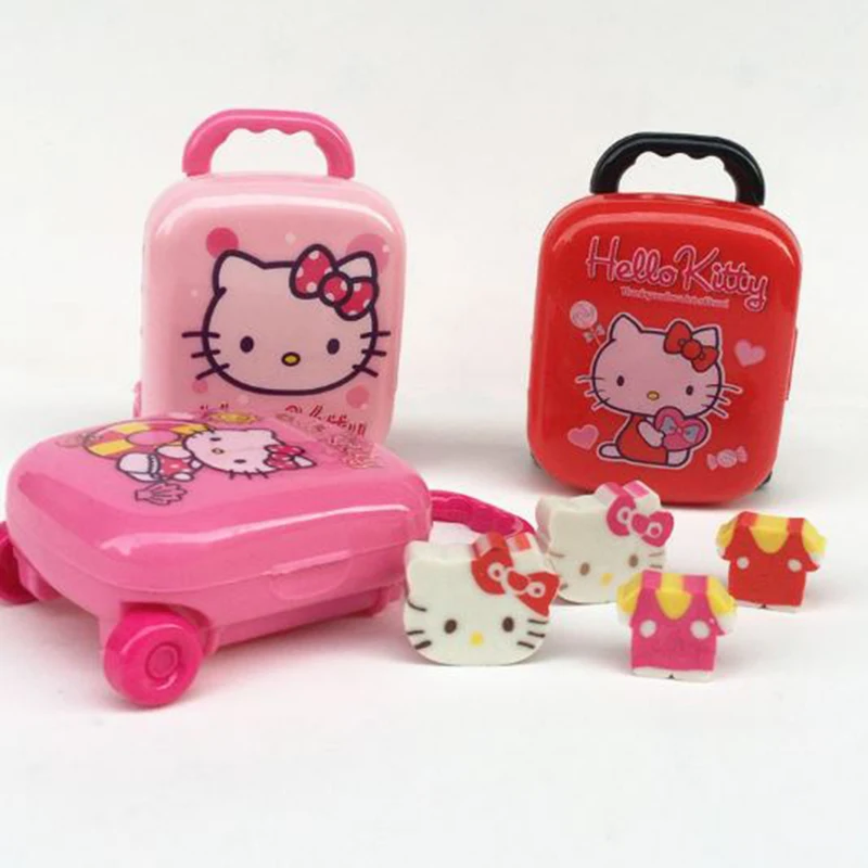 1 box Lovely Hello Kitty Shape Eraser Luggage Case Pencil Erasers Set