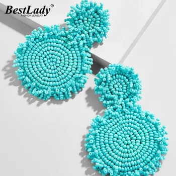 

Best lady Boho Handmade Beads Drop Earrings For Women Ethnic Trendy Round Dangle Statement Earrings Jewelry Girl Gifts Bijoux