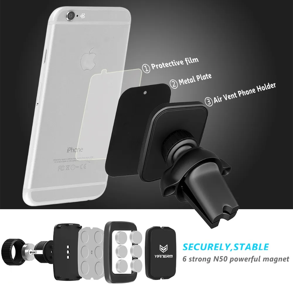 Yianerm Новые 6 N50 сильный магнит Магнитная Air Vent держатель телефона twist lock