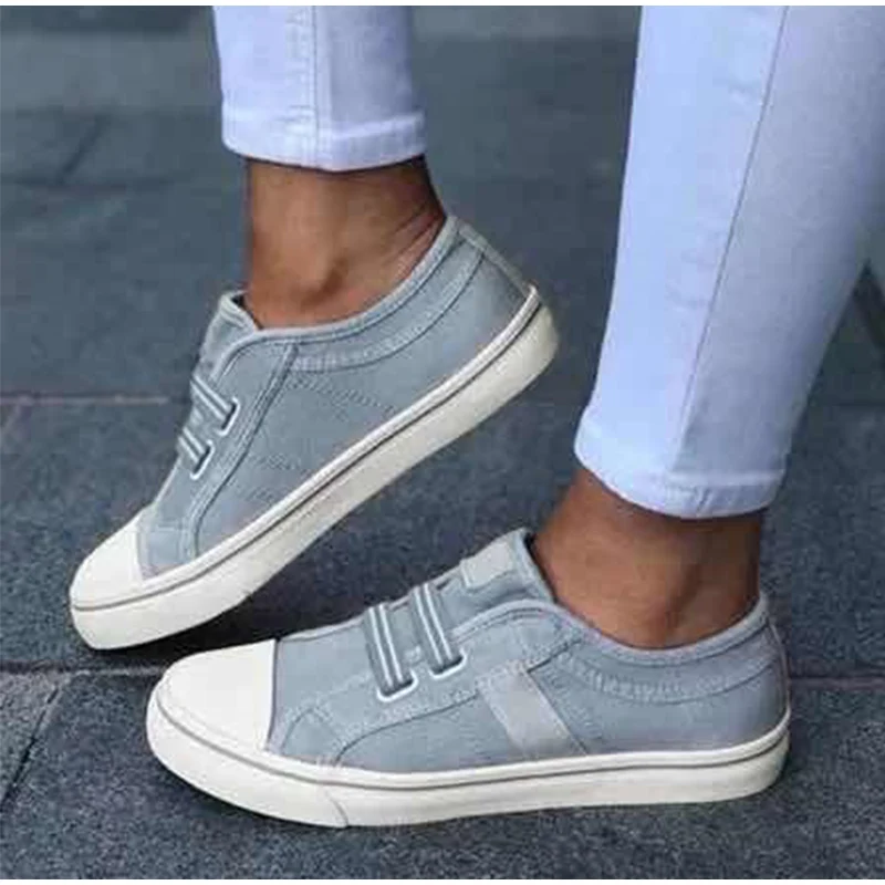 Women Flat Canvas Sneakers Casual Elastic Band Vulcanized Shoes Slip On Comfortable Platform Female Footwear Autumn Plus size