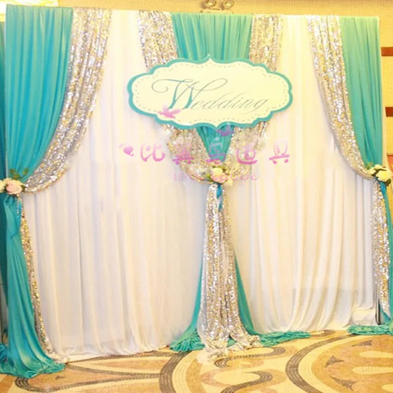 Express free shipping 3Mx3M New Design Wedding Backdrop Curtain with Swags for SALE Js-028