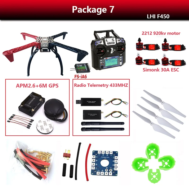 DIY LHI F450 Квадрокоптер комплект APM2.8 рама Вертолет стойка APM2.6 и 6 м 7 м N8M GPS бесщеточный двигатель - Цвет: Package 7