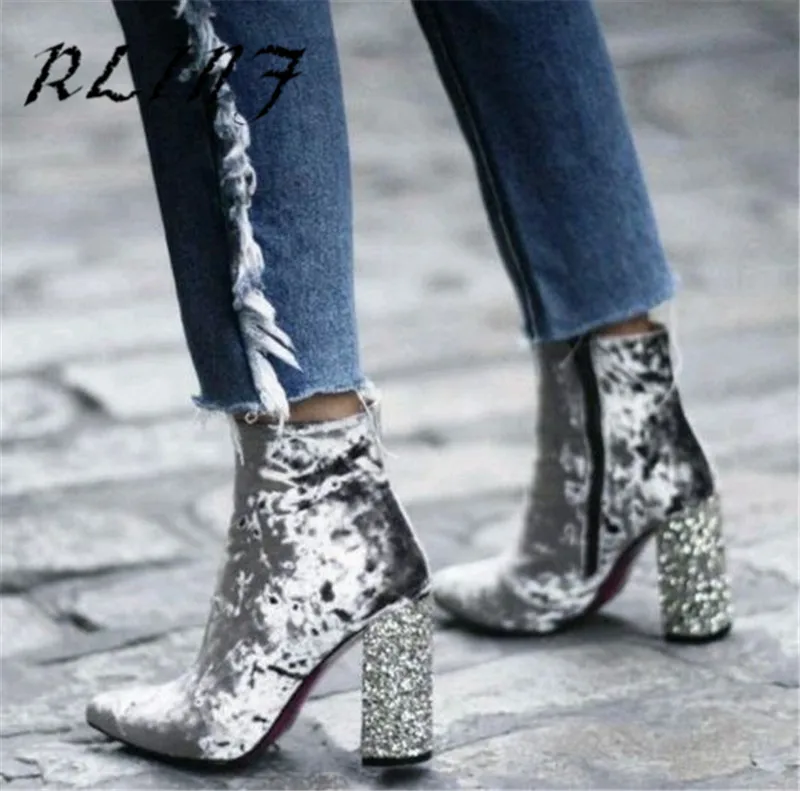Mujer Sexy Botas Cortas Alto gris Simple Rlinf Nuevo Parpadeante Puntiagudo Tacón Negro De Grueso Salvaje zvPwRx