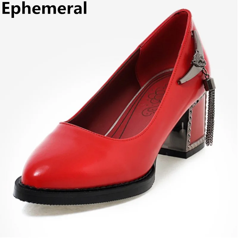 

Feminina Band new Designer Plus size (4-17)Pendant Retro Elegant thick Med Square High Heels Sandalias Women Pumps Wedding Party