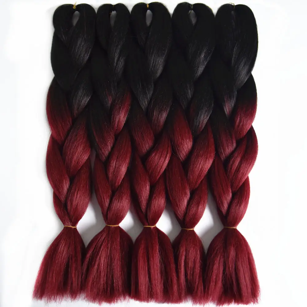 Sintético para Mulher Estrela Completa Crochê Jumbo Tranças 5 Pçs - Lote 24 65cm Ombre Trança Cabelo 100g Preto Drak Cinza Roxo Rosa 4 High Quality Apliques e perucas