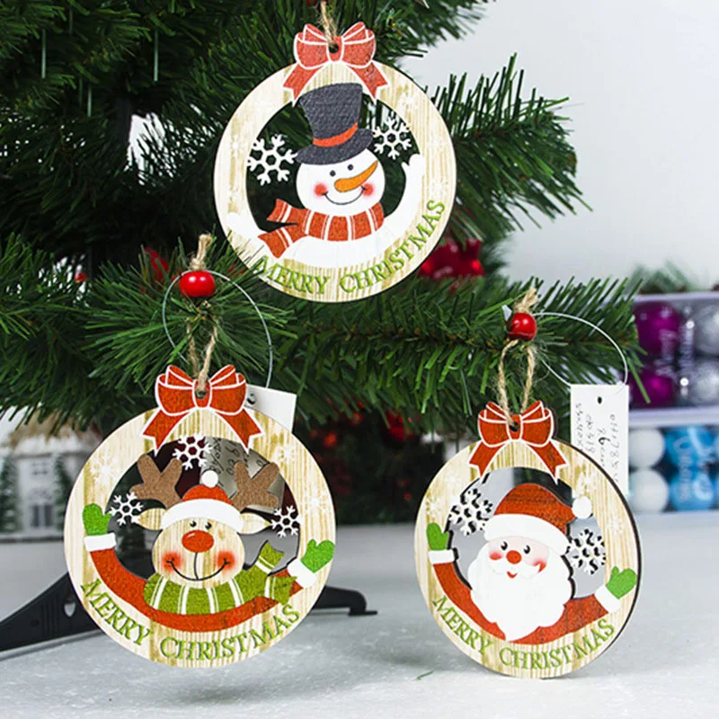 

Lovely Santa Claus Christmas Tree Ornaments Wooden Crafts Snowman Elk Hanging Pendant Christmas Decorations for Home SA090
