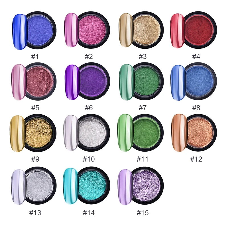 مسمار الفن مرآة مسحوق الملونة الذهب الشمبانيا الفضة الأرجواني الوردي المعادن تأثير مسمار بريق الغبار