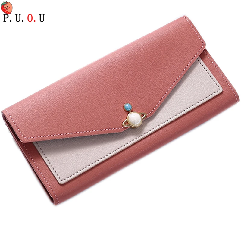 

Women Wallet Lady Purses Brand Long Girls Pearl Wallets Cards ID Holder Clutch Moneybags Clips Female Envelope Bags Pocket Bags