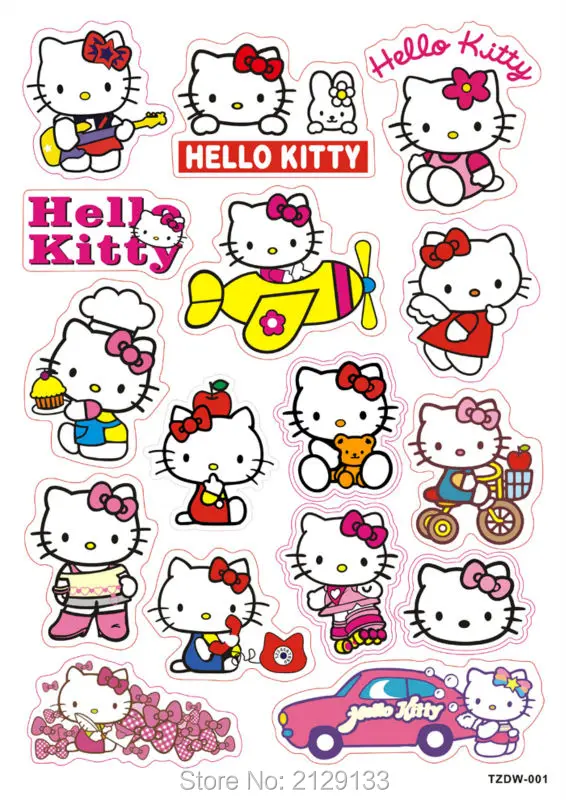 A4 Size Hello Kitty Cartoon Doodle Suitcases Guitar Car Bike Laptop