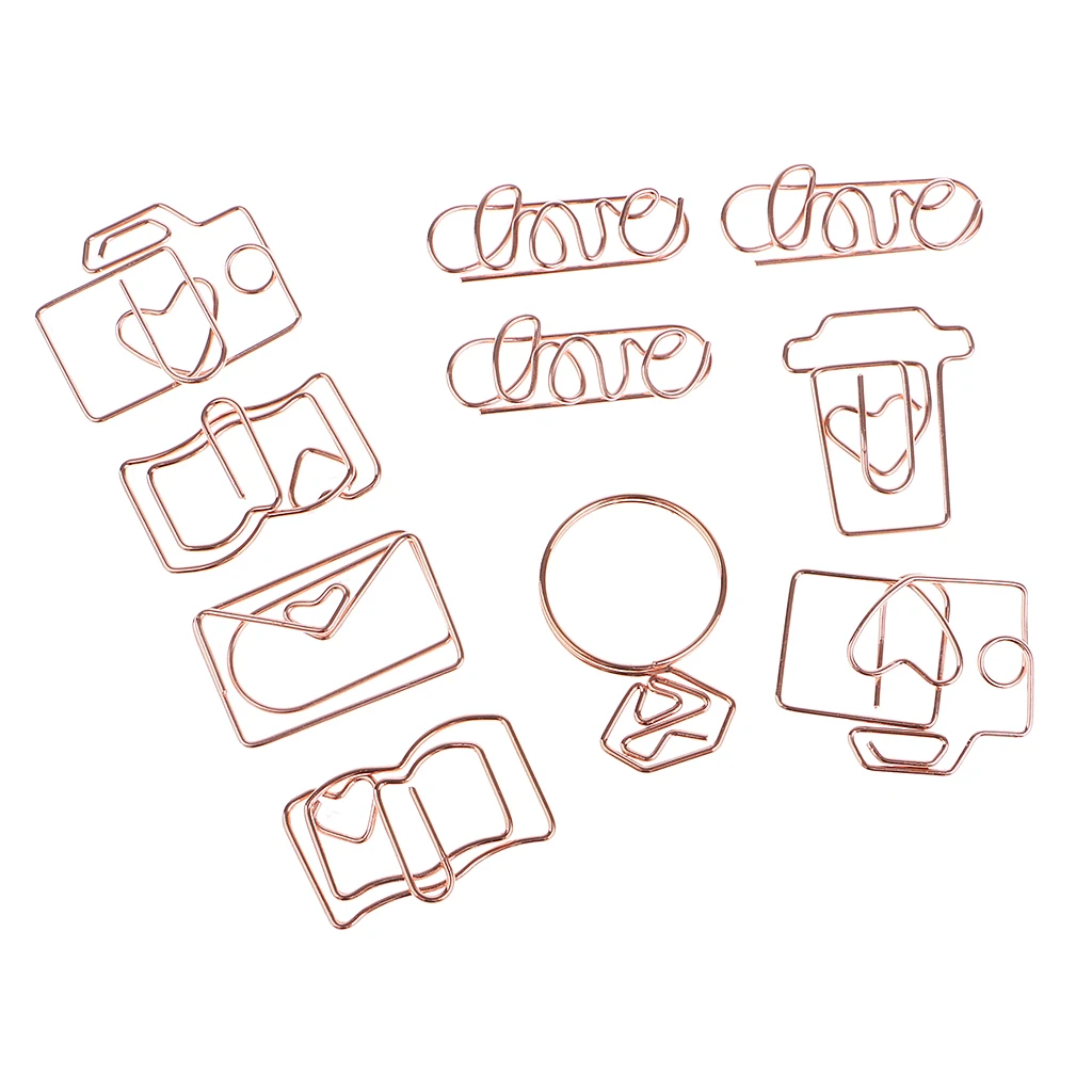 10 Pieces Assorted Shape Bookmarks File Paper Documents Paperclips Metal Clips