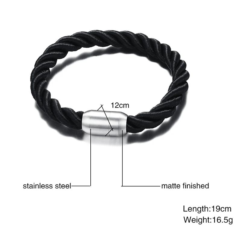 Для мужчин восхождение исследовать веревка жесткий браслет в черном цвете для Для мужчин Нержавеющая сталь с магнитной пряжкой