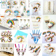 

Rainbow Unicorn Birthday Party Baby Shower Disposable Tableware Set Decorations Christmas And New Years Festival Event Supplies