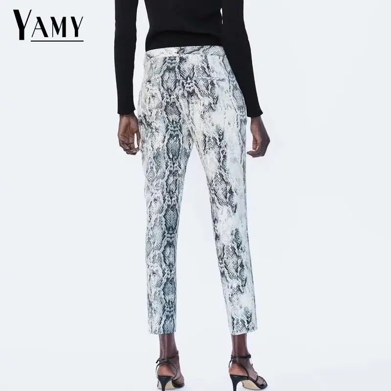 Осенне зимние штаны шаровары со змеиным принтом женские брюки с высокой талией