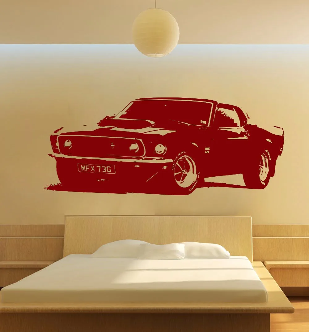 Большая автомобильная наклейка для Ford Mustang 1969 Muscle Classic Wall Art переводная наклейка Съемная виниловая переводная Роспись стен Под Трафарет домашний декор для спальни