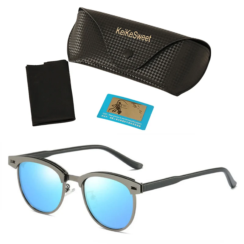 KeiKeSweet, поляризационные, модные, роскошные, мужские, для вождения, UV400, металлические солнцезащитные очки, мужские, брендовые, дизайнерские, Ретро стиль, для улицы, солнцезащитные очки - Цвет линз: Gray Blue