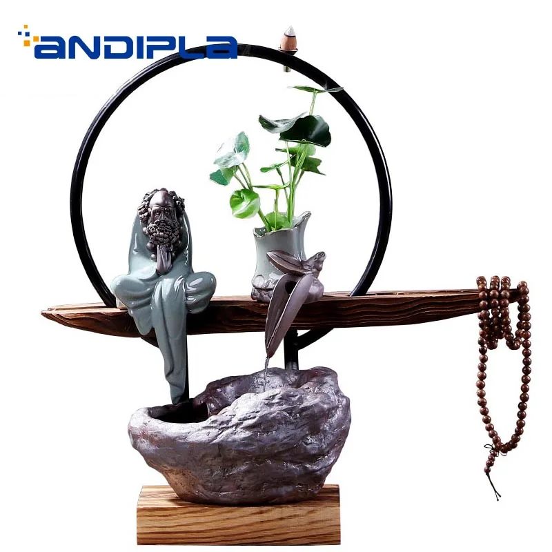 Creative Feng Shui Water Fountain Office Decoration Ceramic Wood Base