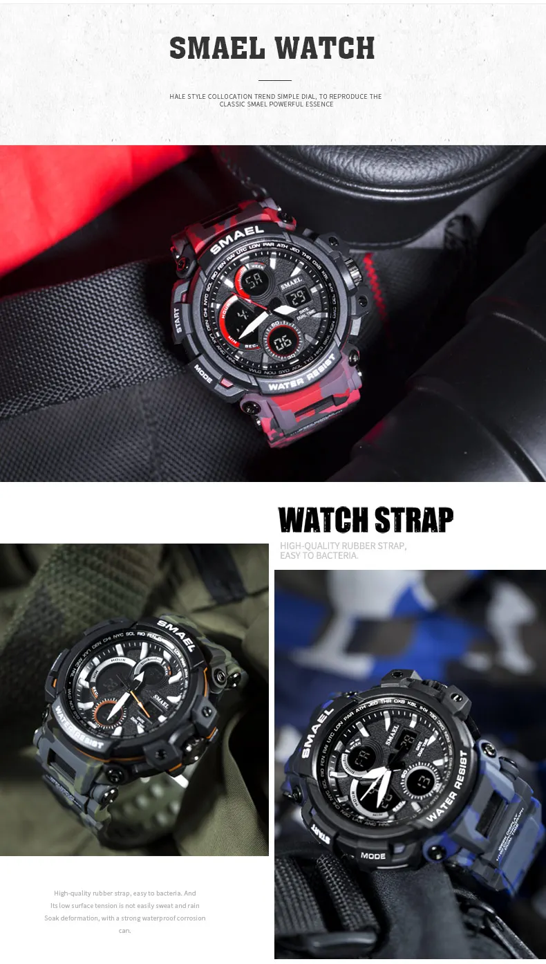 SMAEL Sport Watches 2018 Men Watch Waterproof LED Digital Watch Male Clock Relogio Masculino erkek kol saati 1708B Men Watches