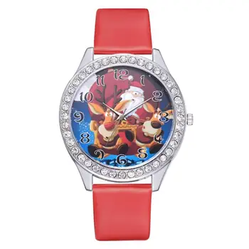 

Luxury Cartoon Elk Santa Claus Pattern PU Strap Quartz Watches Women Analog Wristwatches Christmas New Year Watches Gifts