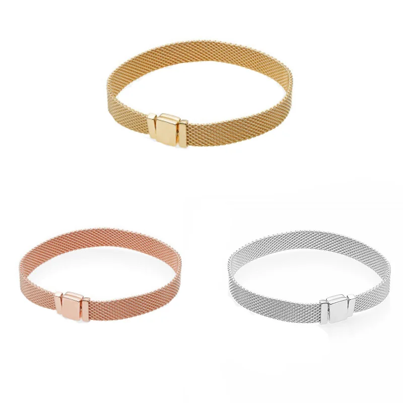 

2019 New 925 Sterling Silver Reflections Woven Silver Bracelet for European Charm Beads Gifts Original Fashion DIY Jewelry Gifts
