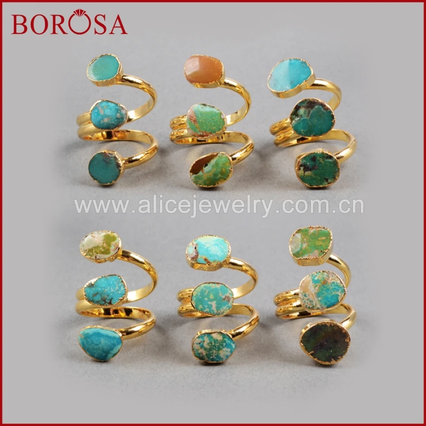 BOROSA оптовая продажа из друзы двойное кольцо золотого цвета 100% натуральные синие