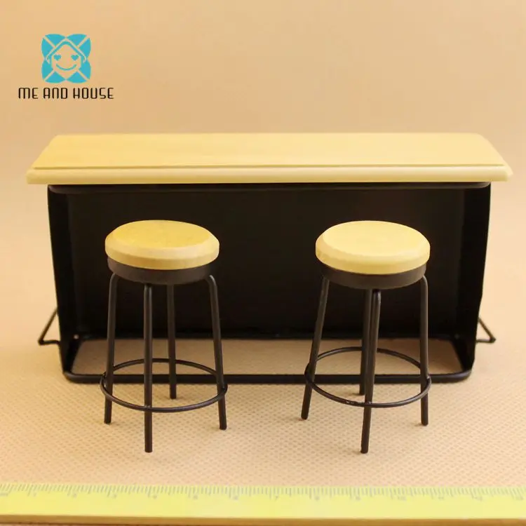 Miniature bar stools 1:12 scale doll house wooden furniture dining shop black bar requisite unit counter