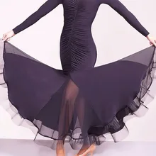 Скидка костюмы для латио-американских танцев(для ча-женские черные Цвет с длинным рукавом показывая юбки носит Для женщин поли современное бальное платья B009